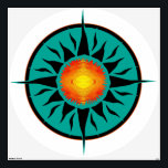 Tribal Sun 11 Wall Decal<br><div class="desc">Abstract Flaming Tribal Sun with circular teal background</div>