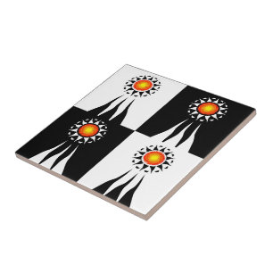 Tribal Sun and Rays Checkerboard Ceramic Tile