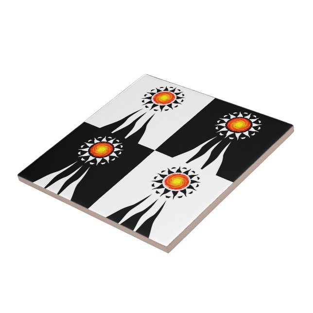 Tribal Sun and Rays Checkerboard Ceramic Tile (Side)