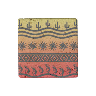 Tribal Sun Cactus Kokopelli Design Stone Magnet