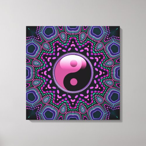 Tribal Sun Pink Yin Yang Wrapped Canvas