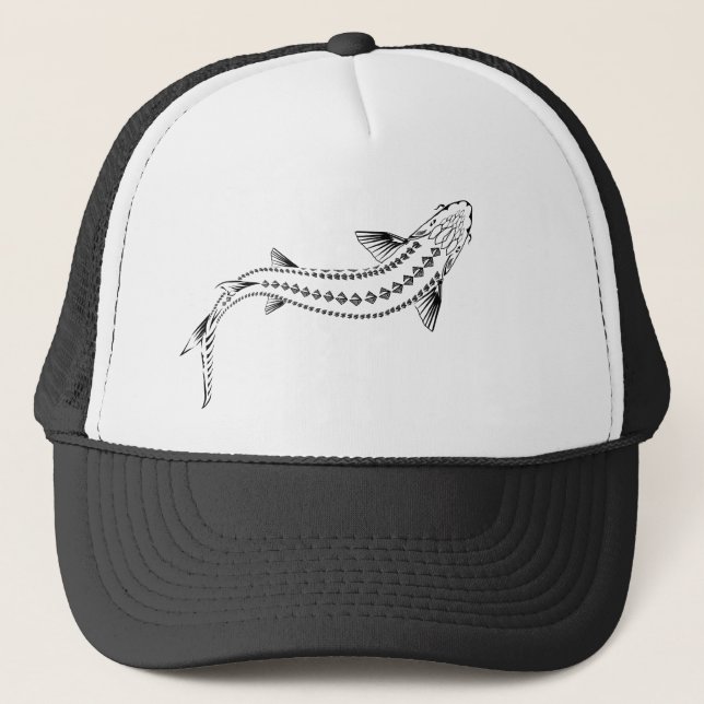 TRIBAL SWIMMING STURGEON FISH TRUCKER HAT (Front)