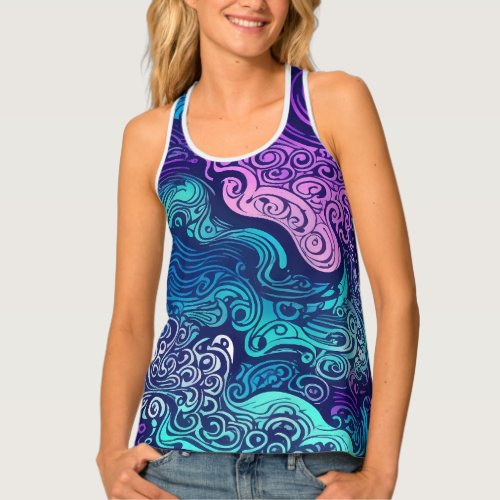 Tribal swirl turquoise purple ocean waves   Tank Top