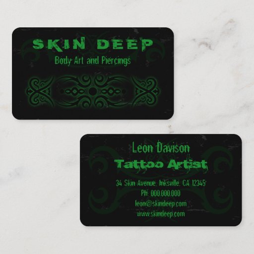 Customizable Tribal Tattoo Black and Green Business Cards