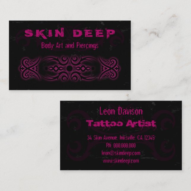 Tribal Tattoo Black and Pink Business Cards (Front/Back)