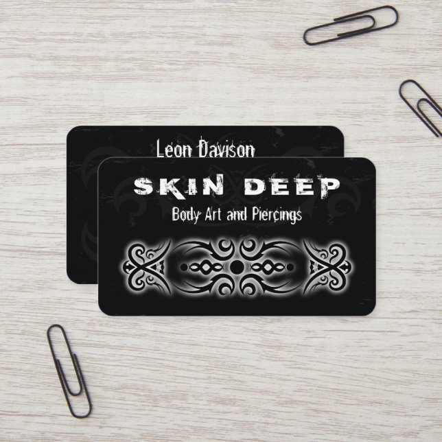 Tribal Tattoo Black and White Business Cards (Front/Back In Situ)