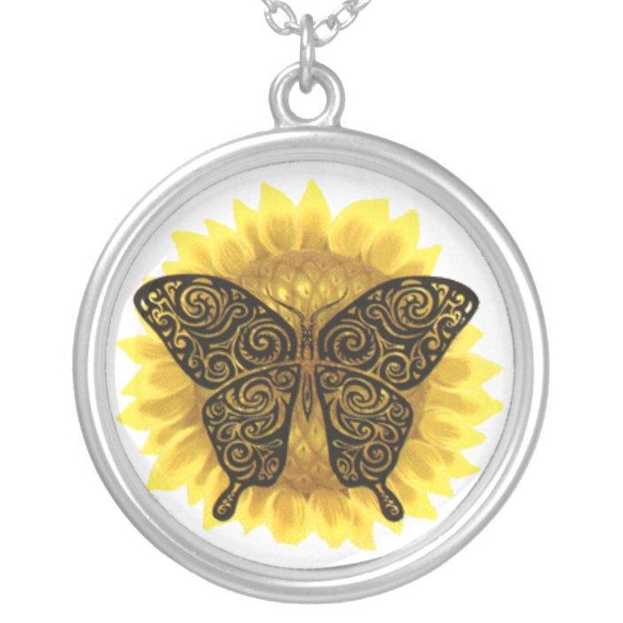 Tribal Tattoo Butterfly Sunflower Necklace | Zazzle.com