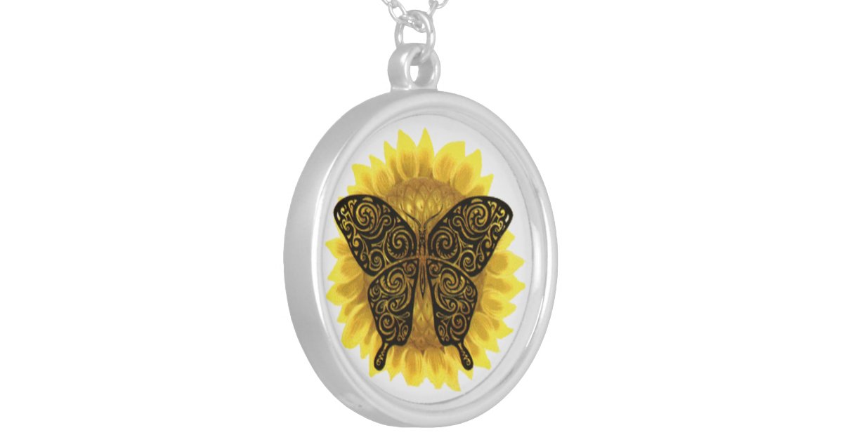 Tribal Tattoo Butterfly Sunflower Necklace | Zazzle