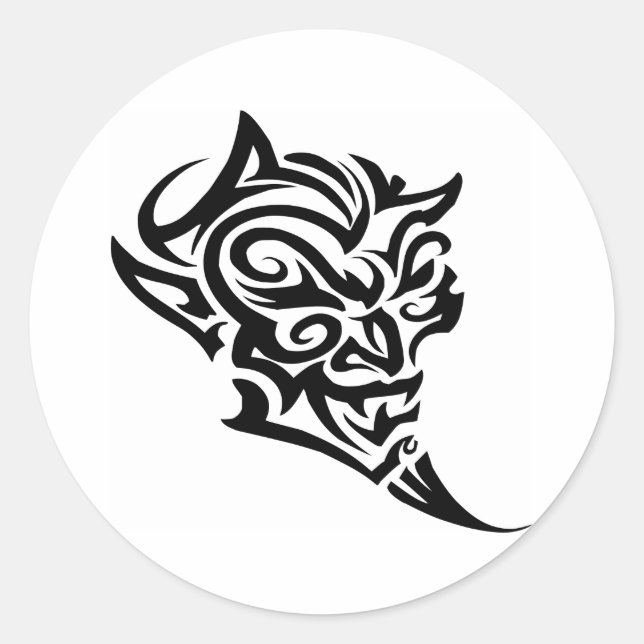 Tribal Tattoo Devil Face Satan Classic Round Sticker (Front)