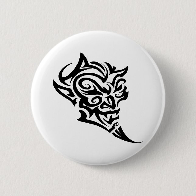 Tribal Tattoo Devil Face Satan Pinback Button (Front)