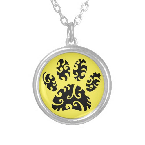 Tribal Tattoo Dog Paw Print  Silver Plated Necklace