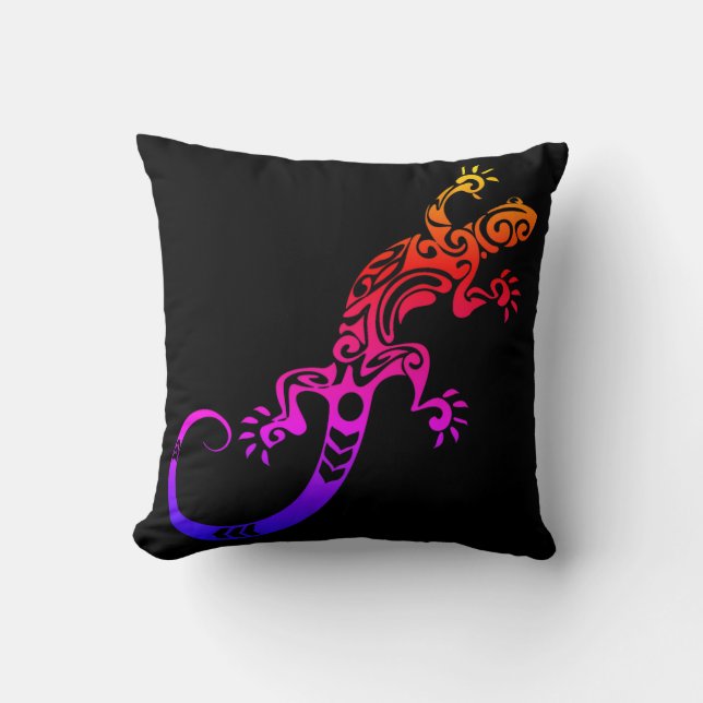 TRIBAL TATTOO GECKO LIZARD TIE DYE THROW PILLOW (Front)