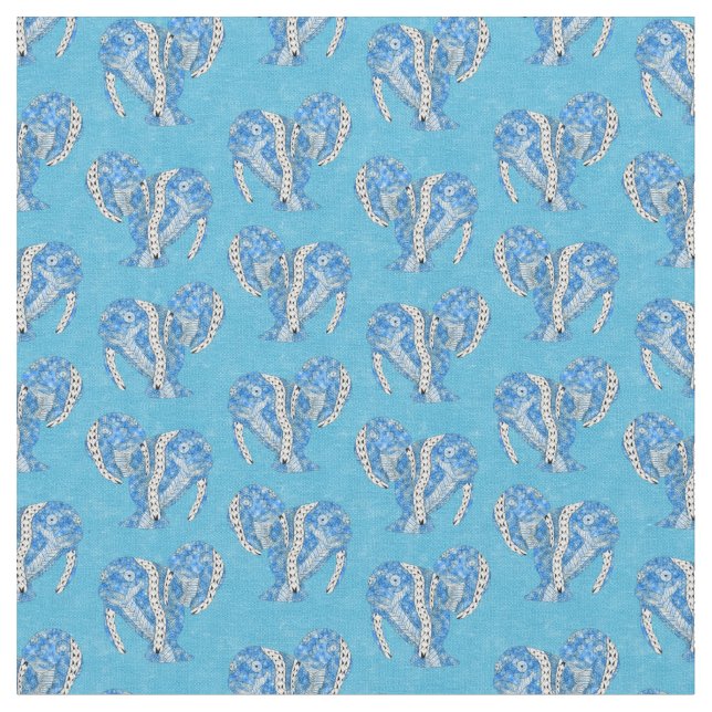 Tribal Tattoo Manatees Ocean Blue Fabric (Close Up)
