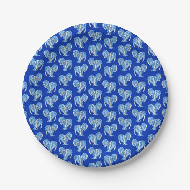 Tribal Tattoo Manatees Ocean Blue Paper Plates (Front)