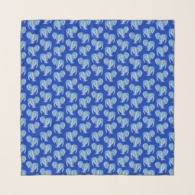 Tribal Tattoo Manatees Ocean Blue Scarf (Front)