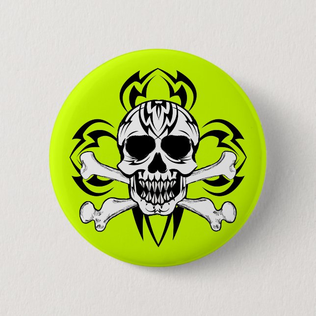 Tribal Tattoo Skull Pinback Button (Front)