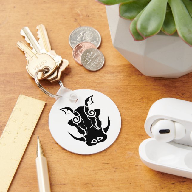 Tribal Tattoo Style Boar Head Keychain (Desk)
