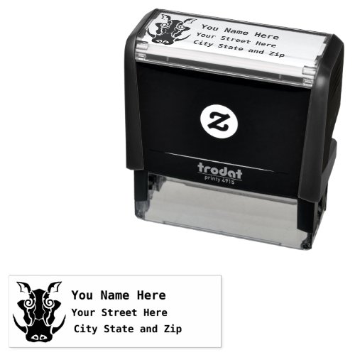 Tribal Tattoo Style Boar Head Return Address Self_inking Stamp