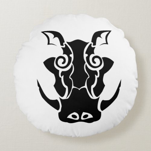 Tribal Tattoo Style Boar Head Round Pillow