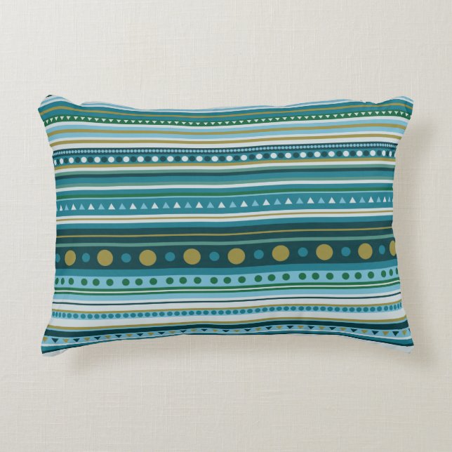 Tribal Teal Blue Stripes Pattern Accent Pillow (Front)