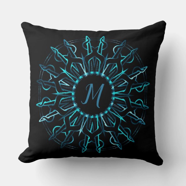 Tribal Teal Sun Throw Pillow (Front)