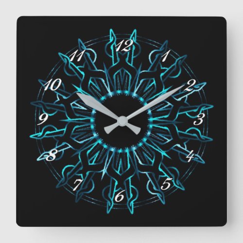 Tribal Teal Sun Wall Clock