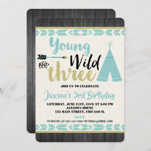 Tribal teepee 3rd third birthday boy invitations