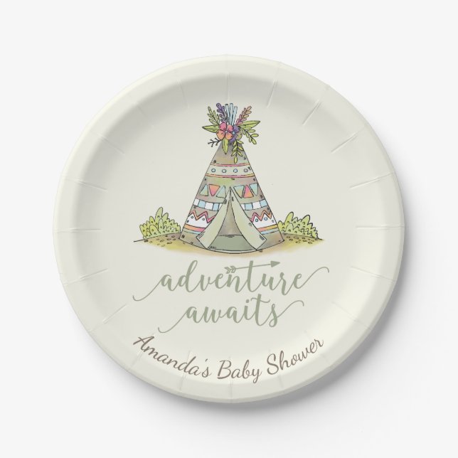 Tribal Teepee Baby Shower 7" Plate (Front)
