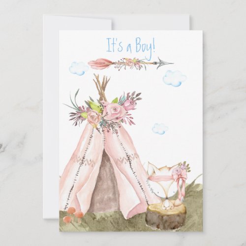 *~* Tribal Teepee Boho Forest Woodland Fox Boy Invitation