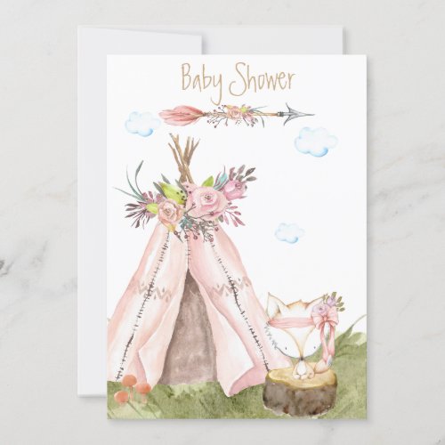 *~* Tribal Teepee Boho Fox Woodland Forest Invitation