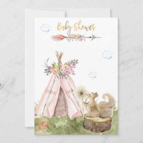 *~* Tribal Teepee Boho Squirrel  Woodland Forest Invitation