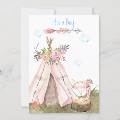 *~* Tribal Teepee Boho Woodland Fox Forest Boy Invitation