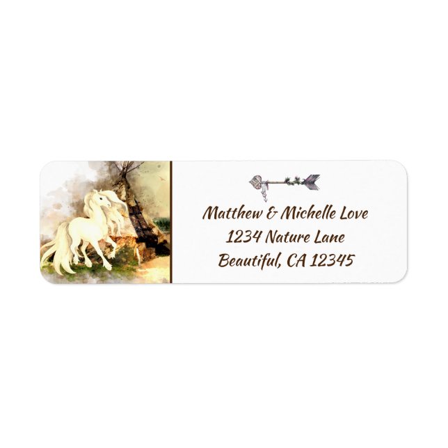Tribal Teepee, Cream Horse and Heart Arrow Address Label (Front)