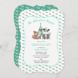 Tribal TeePee Gender Reveal Boy Mint Invitation