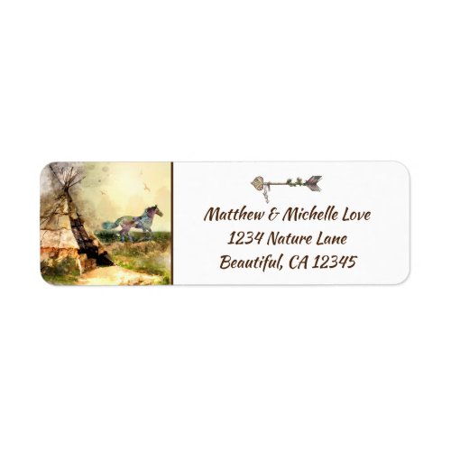 Tribal Teepee Indian Pony and Arrow Horse Address Label