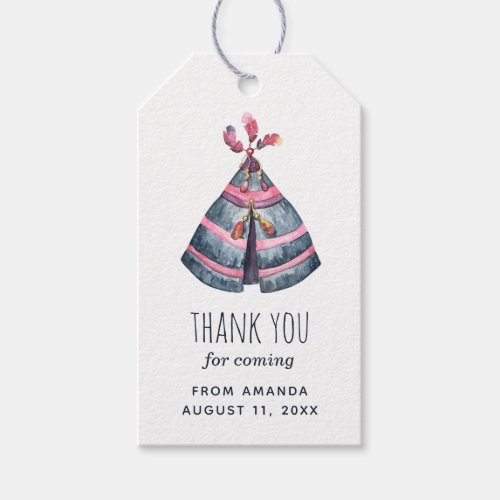 Tribal teepee Kids birthday party thank you  Gift Tags