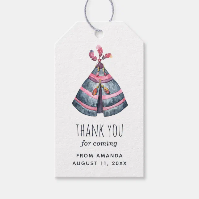 Tribal teepee. Kids birthday party thank you Gift Tags | Zazzle