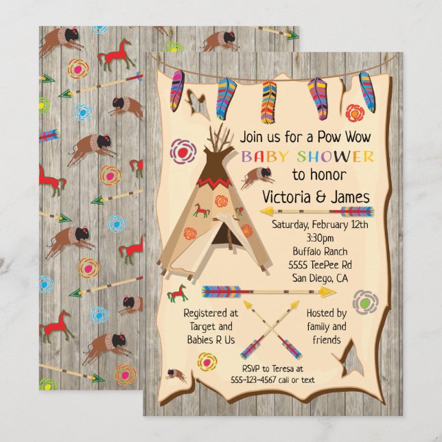 Tribal Teepee Pow wow Baby shower Invitation (Front/Back)
