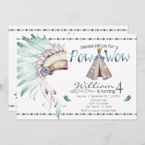 Tribal Teepee Pow Wow Birthday Party Invitation