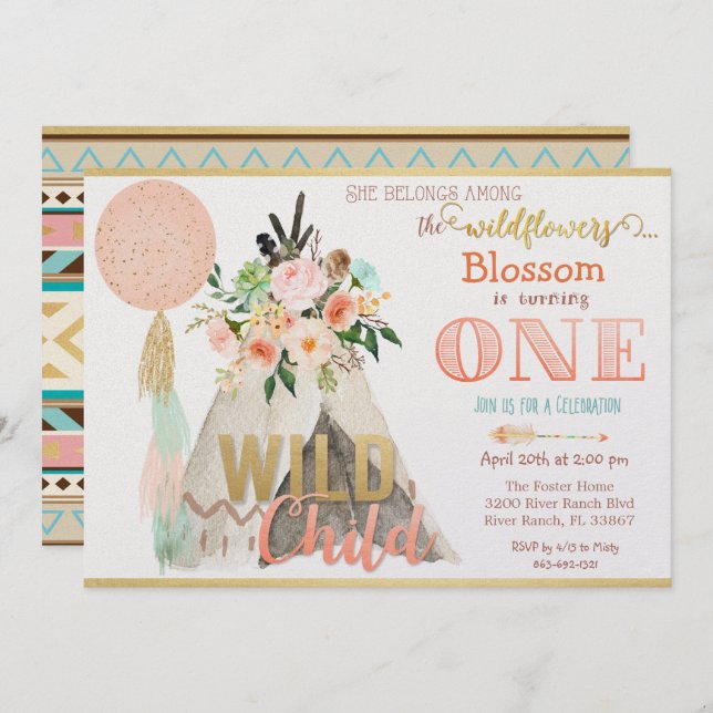 Tribal Teepee Tipi First Birthday Invitation (Front/Back)