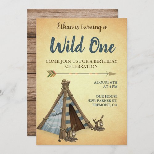 Tribal Teepee Wild One First Birthday Party Invitation