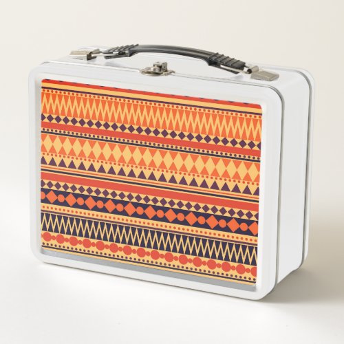 Tribal texture vintage stripes pattern metal lunch box