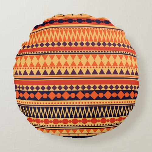 Tribal texture vintage stripes pattern round pillow