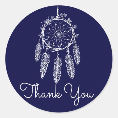 Tribal Thank You Dream Catcher Navy Blue Classic Round Sticker