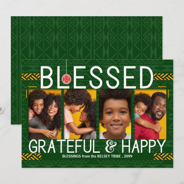 Tribal Themed Holiday Blessed and Happy 4 Photo Card (Front/Back)