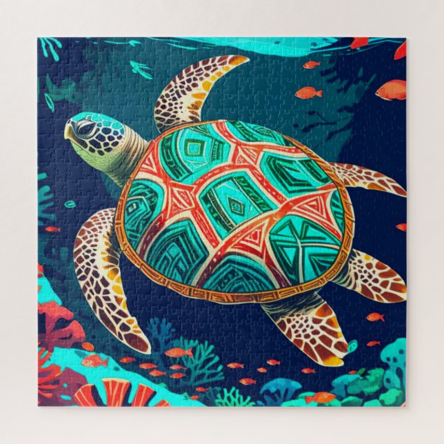 Tribal Tide Turtle  Jigsaw Puzzle (Vertical)