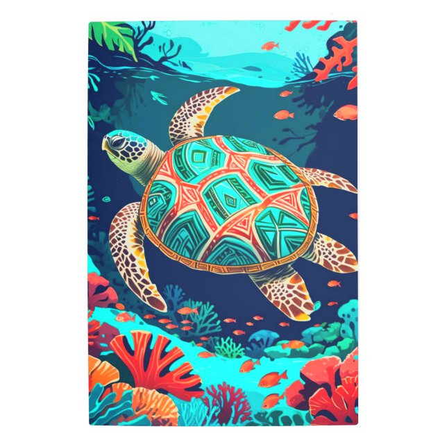 Tribal Tide Turtle  Metal Print (Front)