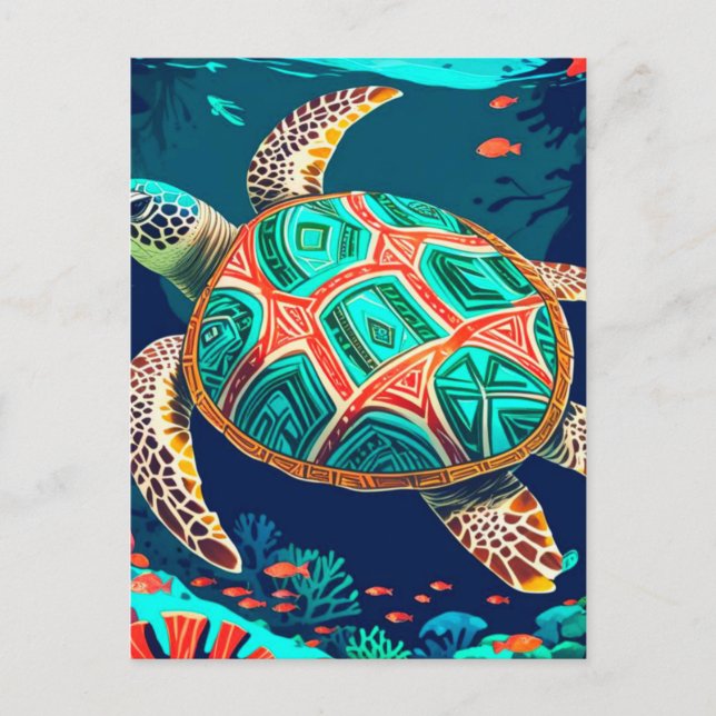 Tribal Tide Turtle  Postcard (Front)