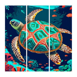 Tribal Tide Turtle  Triptych