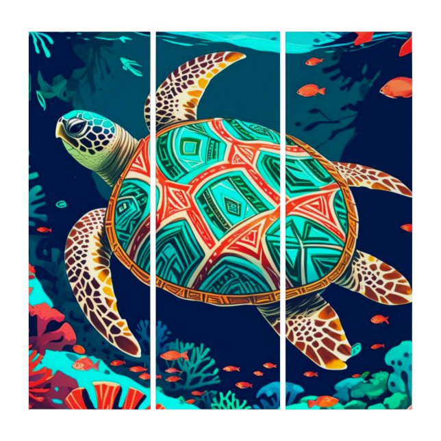 Tribal Tide Turtle  Triptych (Front)